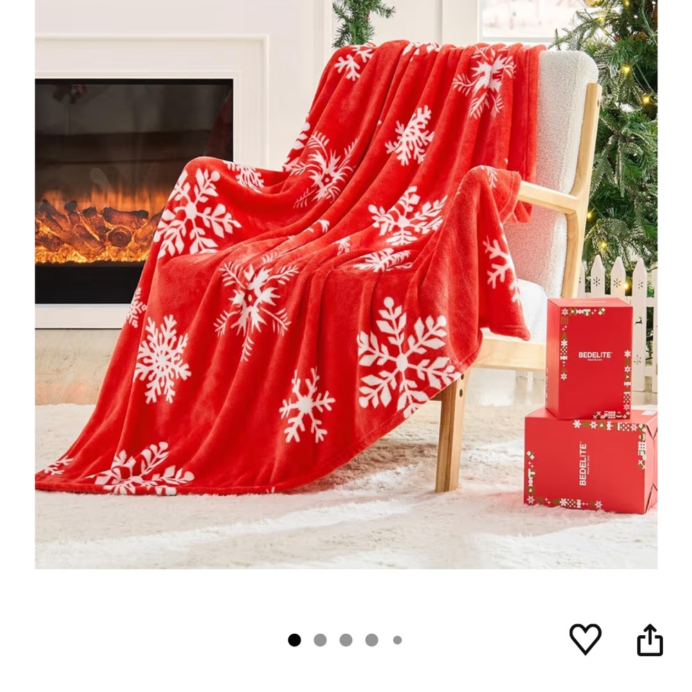 Red Snowflake Throw Blanket by